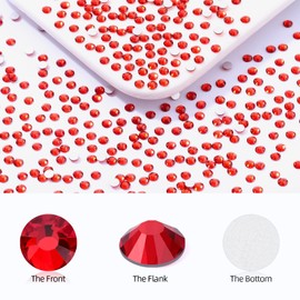 Meibite Light Siam Flatback Rhinestones, Glass Rhinestones for Nail Art and Craft, Glue Fix, Loose Crystal Gemstones(Red, SS10, 1440pcs, 2.7-2.8mm)