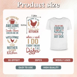 Dtf Transfers Ready to Press - 20Pcs Funny Kitchen Quotes Iron on Transfers for Tshirts Kitchen Designs Iron on Decals Cooking Baking Heat Transfer Vinyl Stickers for Clothing Pillows Bag DIY Crafts