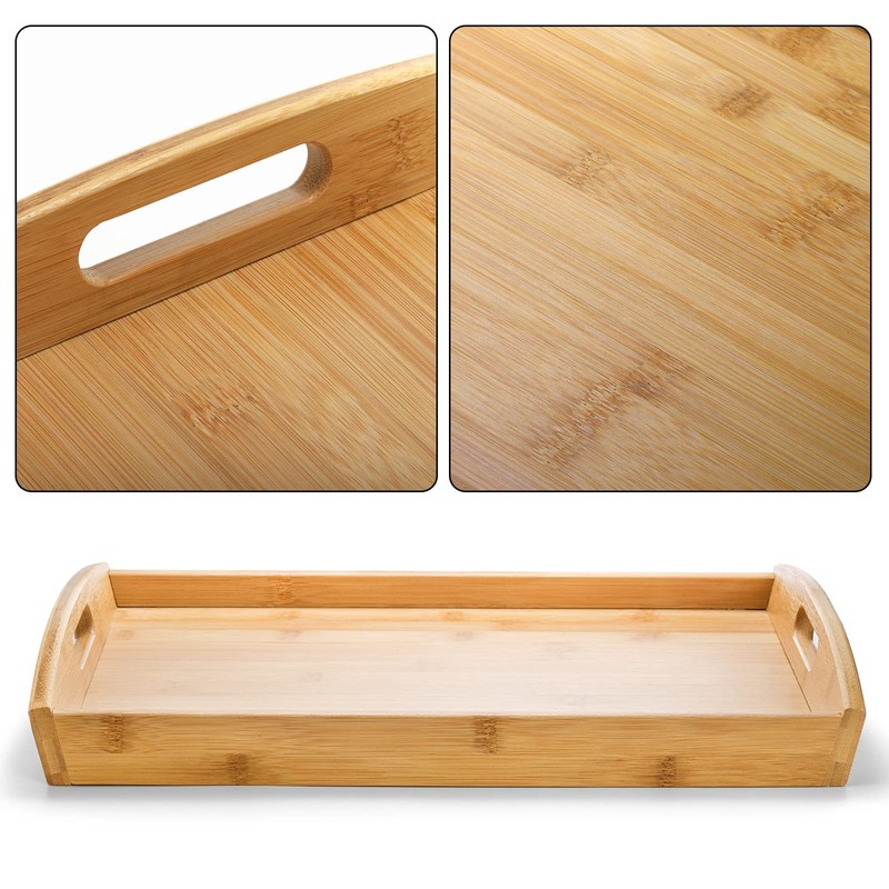 Peohud 4 Pack Bamboo Serving Trays with Handles, Rectangular Kitchen