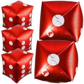 5Pcs Cube Dice Balloons Large Jumbo Inflatable Dice Aluminum Foil Balloons for Theme Party Decorations Indoor Outdoor Broad Game Favors Red