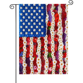 Sutinban Patriotic Flower American Flag Garden Flag 12x18 Inch Double Sided Yard Banner, 4th of July Memorial Day Holiday Outdoor Decoration Burlap Yard Flag