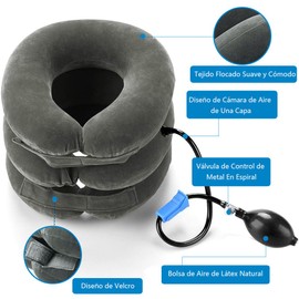 Dispositivo de Tracción Cervical Inflable Ajustable - Dispositivo de Tracción Cervical, Soporte Estirador de Cuello Inflable, para el Alivio IInstantáneo del Dolor de Cuello y Hombros (Gris)