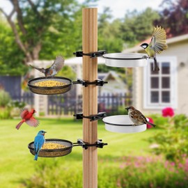 Xisakaca 2 Pack Bird Feeder for Railing Pole, Bird Bath Feeding Station Kit with Water Bowl & Mesh Food Tray, Birdbaths & Birdfeeder Installed on Fences, Trees, Deck, Indoor and Outdoor