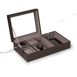 Bey-Berk Luxury Designer Carbon Fiber Design Smart Watch, Phone, Valet Charging Station with Charging Cable Pass Through