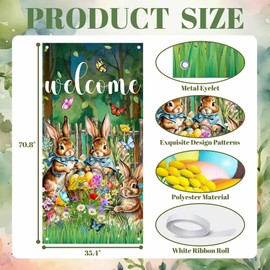 Easter Door Cover Decoration, Easter Bunny Welcome Door Porch Sign Banner for Spring Easter Holiday Party Decorations Supplies Backdrop Indoor Outdoor Decor 35.4 x 70.8 Inches (Spring 3)