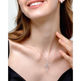 JUNORI Cross Necklace for Women Men 925 Sterling Silver Cross Necklaces 12 Stone 6A CZ 18K Gold Plated Necklaces for Festival, Vacation or Holiday Anniversary Birthday Christian Gifts for Her Him