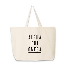 Tote Bags for Alpha Chi Omega - Classic Sorority Name with Double Lines - Large Canvas Tote Bag for Women and Sisterhood