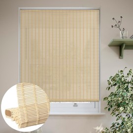 LUCKUP Cordless Bamboo Roman Shades, Light Filtering Bamboo Blinds for Windows Indoor, UV Protection Natural Bamboo Shades, 34" W x 64" H, Natural