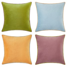 MONDAY MOOSE Decorative Throw Pillow Covers Cushion Cases, Set of 4 Soft Velvet Modern Double-Sided Designs, Mix and Match for Home Decor, Pillow Inserts Not Included (18x18 inch, Purple/Green)