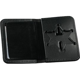 Perfect Fit 6 Point Star Illinois Sheriff Badge and Id Case Bifold Wallet 6 Point Star Badge Cutout Black Leather (cutout 229)