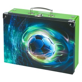 Baagl Children's Suitcase for Toys and School Supplies, Cardboard Case, Toy Case, Play Case, Foldable Children's Suitcase, Folding Case with Metal Handle, soccer ball, soccer
