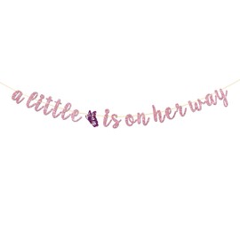 RoadSea A Little Butterfly is on Her Way Banner - Baby Shower Party Garland Supplies- Butterfly Banner - Baby Girl 1st Birthday Party Decorations - Pink Glitter