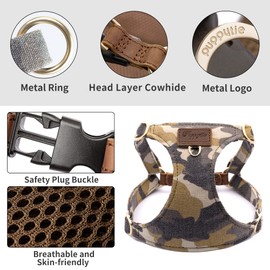 Puppytie Dog Harness & Multi-Function Leash Set - No Pull Function, Easy Walk Design - Camouflage Brown, Size M