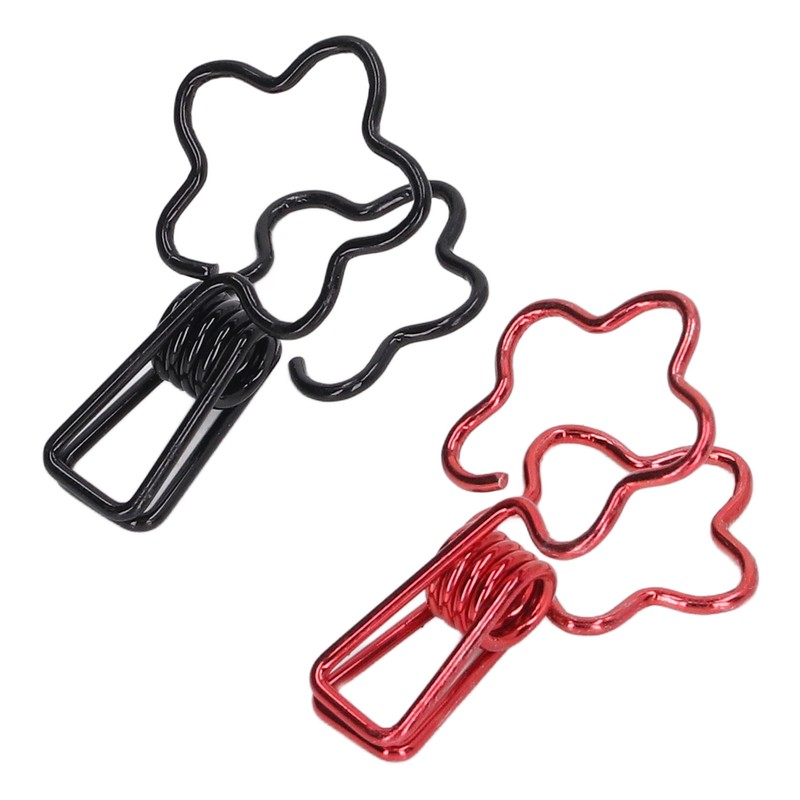 100pcs Binder Clips Black Red Cute Cartoon Flower Shape Metal