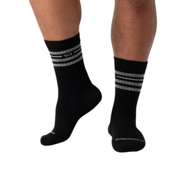 Wide Open Crew Men's Socks - Merino Wool Socks for Men, Vintage Stripe Everyday Wide Socks, Crew Socks for Wide Feet - Black, Large