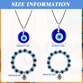 4 Pieces Evil Eye Bracelet and Necklace Set Third Eye Jewelry Blue Eye Bead Hamsa Hand Stretch Bracelet and Glass Eye Faux Leather Rope Chain Necklace for Women and Men(Stylish Style)