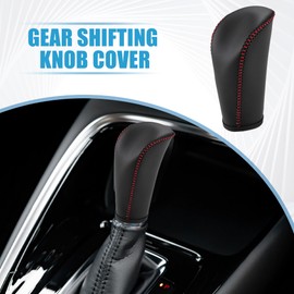 A ABSOPRO Gear Shifting Knob Cover Automatic Transmission Lever Trim for Nissan Versa 2007-2012 Faux Leather Black Red