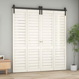 TSMST 52" Bi-Folding Sliding Barn Door Hardware Track Kit for 4 Doors,Heavy Duty Sturdy Bifold Barn Door Hardware Kit,Easy to Assemble,Smoothly and Quietly,J Shape(No Door)