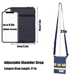 KXF Cell Phone Pouch Purse Wallet Canvas Zipper Ethnic Style Small Crossbody Messenger Bag Mini Shoulder Bag with Adjustable Shoulder Strap for Women Girls