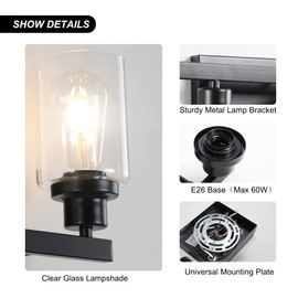 DIKAIDA Bathroom Vanity Light, 2-Light Modern Matte Wall Sconce Lighting with Clear Glass Shade, Wall Lights,Bath Vintage Wall Mounted Lamps for Mirror Bedroom Living Room