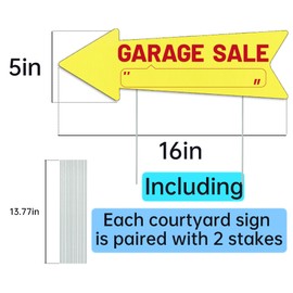 Yellow Arrow Garage Sale Sign with Stakes Waterproof Reusable Yard Sale Signs with Directional Arrows 16x5inch Double Sided Sale Sign Plastic Yard Sale Supplies (3)
