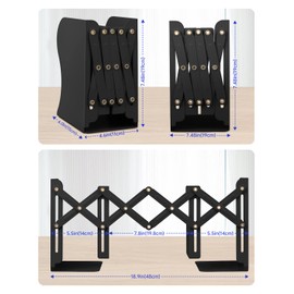 Honagu Adjustable Bookends, Metal Book Ends for Shelves Heavy Book, Desk Magazine File Organizer for Home, Office, Books, Papers, Extends up to 19 inches（Black）