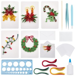 WEBEEDY 20 Sets DIY Christmas Paper Quilling Greeting Card Kit 5 Styles Decorated Christmas Card with Instuction DIY Handcraft Christmas Card for Beginners and Paper Art Craft Lovers