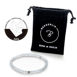 BERGERLIN Genuine Natural Stone Bracelet with 925 Sterling Silver Pearl Bracelet, for Men and Women, with Certificate of Authenticity, Stone, Chalcedony