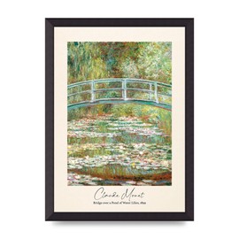 Lithobee - Claude Monet Bridge Over A Pond Of Water Lilies 1899 - Printed Wall Art Design in Sizes A2, A3 & A4 Framed in a Stylish Frame or Unframed (A3 Black Abraded Frame)
