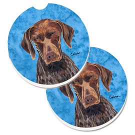 Caroline's Treasures SC9117BUCARC Blue German Shorthaired Pointer Set of 2 Cup Holder Car Coasters Absorbent Sandstone Coasters for Car Cup Holders Gifts for Men or Women, Large, Multicolor