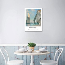 KISSFOX Bible Verse Cliffside Canvas Wall Art For Bedroom Dorm Psalm 18:2 Christian Framed Wall Art Decor Monet Landscape Scripture Religious Art Prints Artwork For Classroom Living Room Church