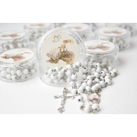 12 pcs White Scented Wooden Rosaries Baby Baptism Party Favors Recuerdos Rosario With Case