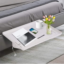 WUTONGPATH Bedside Shelf for Bed,Top Bunk Dorm Clip On Nightstand for College Dorm Loft Bed Accessories,Floating Side Table Tray,Clip On Nightstand Snack Organizer,White