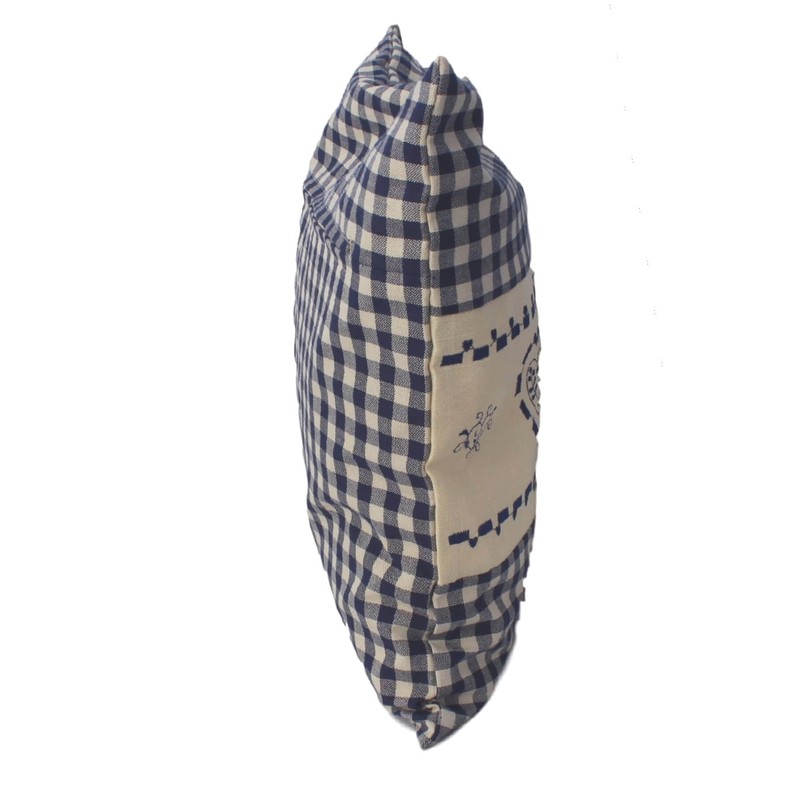 Pine Cushion Blue Checked with Heart Embroidery Filled with Pine