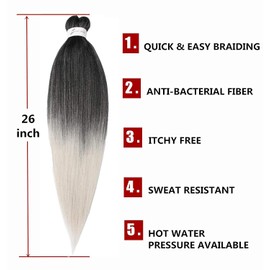 Pre-Stretched Braiding Hair Extensions Ombre - 26 inch 8 Packs Synthetic Crochet Braids, Hot Water Setting Professional Soft Yaki Texture (26inch,T1B/Silver)