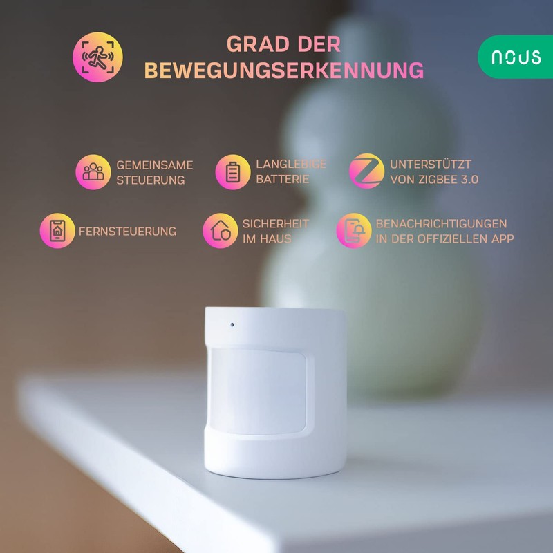 NOUS E2 ZigBee Bewegungsmelder, Bewegungssensor, Motion Sensor, Bewegungsmelder Alexa, Smart