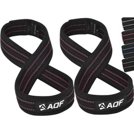 AQF Figure 8 Lifting Straps, Anti Slip Gym Wrist Supports for gym, Powerlifting, Weightlifting, Deadlifting, Heavy Duty Gym Straps, Ideal Lifting Straps for Strength Training (Black & Pink, XL)
