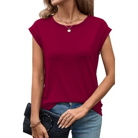 levaca Crew Neck Cap Sleeve Casual Dressy Tshirts Womens Summer Tank Tops 2024 Trendy Outfit Burgundy XL