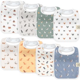 KeaBabies 8-Pack Organic Baby Bibs for Boys, Girls - Super Absorbent Cotton Drool Bibs for Baby Girl & Boy, Teething Toddler, Drooling Newborn, Ultra Soft & Machine Washable (Pets & Paws)