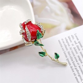 Sunjiaqi Red Rose Flowers Brooch: Crystal Flower Pin - Vintage Style - Red - Female - 1 Count
