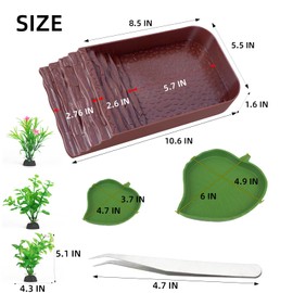 JWIZYOTR 3 PCS Reptile Water Dish with Climbing Ramp, Leaf Reptile Water Bowl, Amphibians Habitat Brown Tortoise Water Dish for Turtle, Gecko, Snake, Bearded Dragon, Lizard