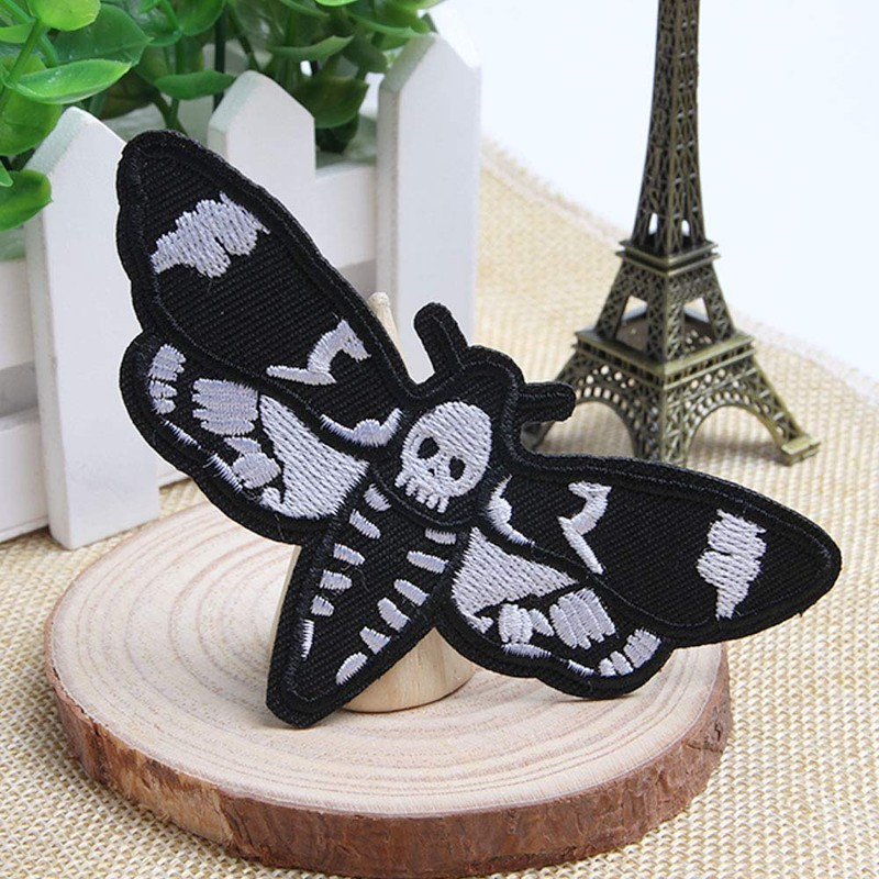 Acxico 2Pcs Black and White Moth Skull Deaths Head Patch