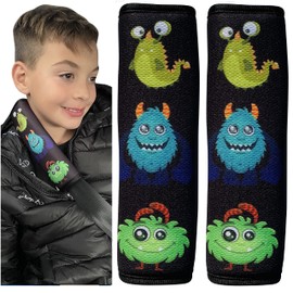 HECKBO 1x / 2x Car Seat Belt Protector with Monster Motif - Seat Belt Shoulder Pad Shoulder Cushion Seat Belt Protector Car Seat Belt Pad for Children, Boys Girls (Pack of 2)