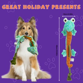 belieonu Crinkle Dog Squeaky Plush Toys No Stuffing Cute Puppy Stuffless Tough Rop Pull Toy, Fun Dog Stuffed Animals Durable Chew Set for Small Medium Large Pup, Lizard