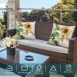 Batmerry Sunflower Pillow Covers 18X18, Summer Pillow Covers Daisy Pillow Eucalyptus Leaves Throw Pillow Covers Digital Printing Blended Fabric for Couch Sofa Bed Invisible Zipper(Set of 2)