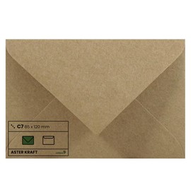 Netuno 25 Mini Envelopes Natural Brown DIN C7 85 x 120 mm 100 g Aster Kraft Pointed Flap Small Envelopes Letter Envelopes for Business Cards Gift Cards Bonus Cards Money Gifts Business Cards