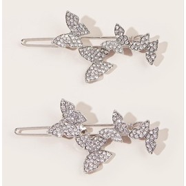 LRESJJIUJ Butterfly Hair Clip Women Decorative Hair Clip Water Diamond Bobby Pin Butterfly Flower Hair Clip Handmade Metal Hair Clip Sparkling Crystal Hair Clip(Silver)
