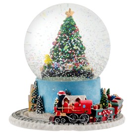 Elanze Designs Christmas Tree Village Musical Water Globe and Moving Train - Plays Tune We Wish You A Merry Christmas
