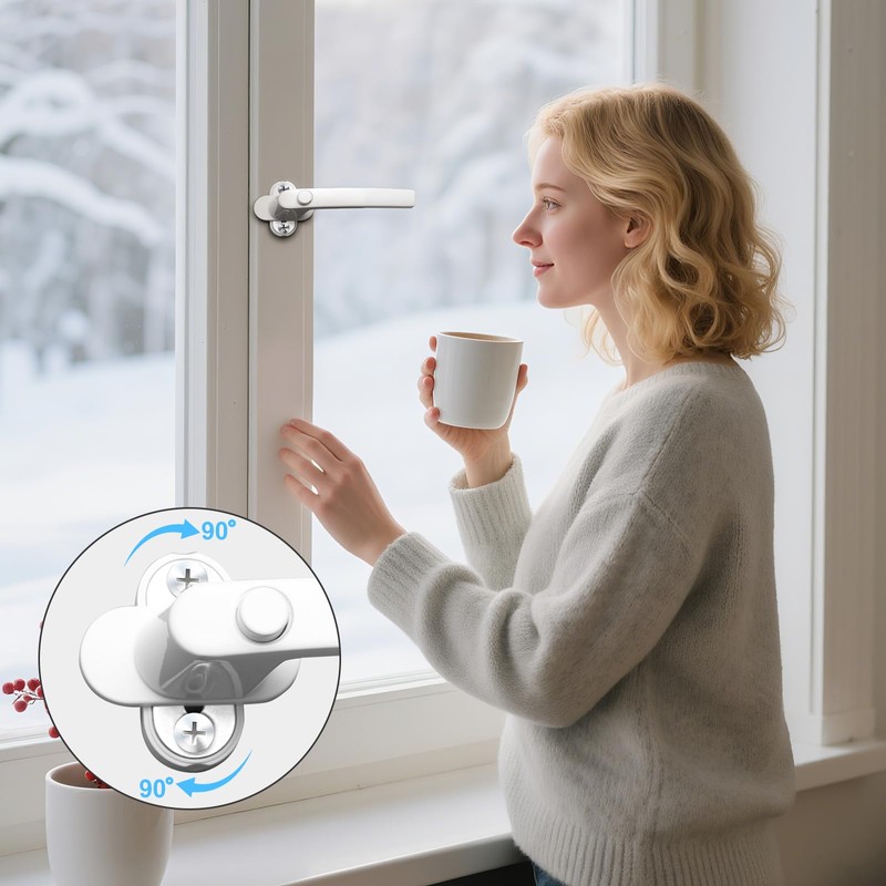 Pack of 4 Window Handles with Child Lock - White