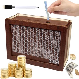 Wooden Money Box, Money Box with Target, Reusable Money Box with Savings Target and Numbers for Ticking, Wooden Money Box, Money Box, Money Box, Money Box for Adults and Children